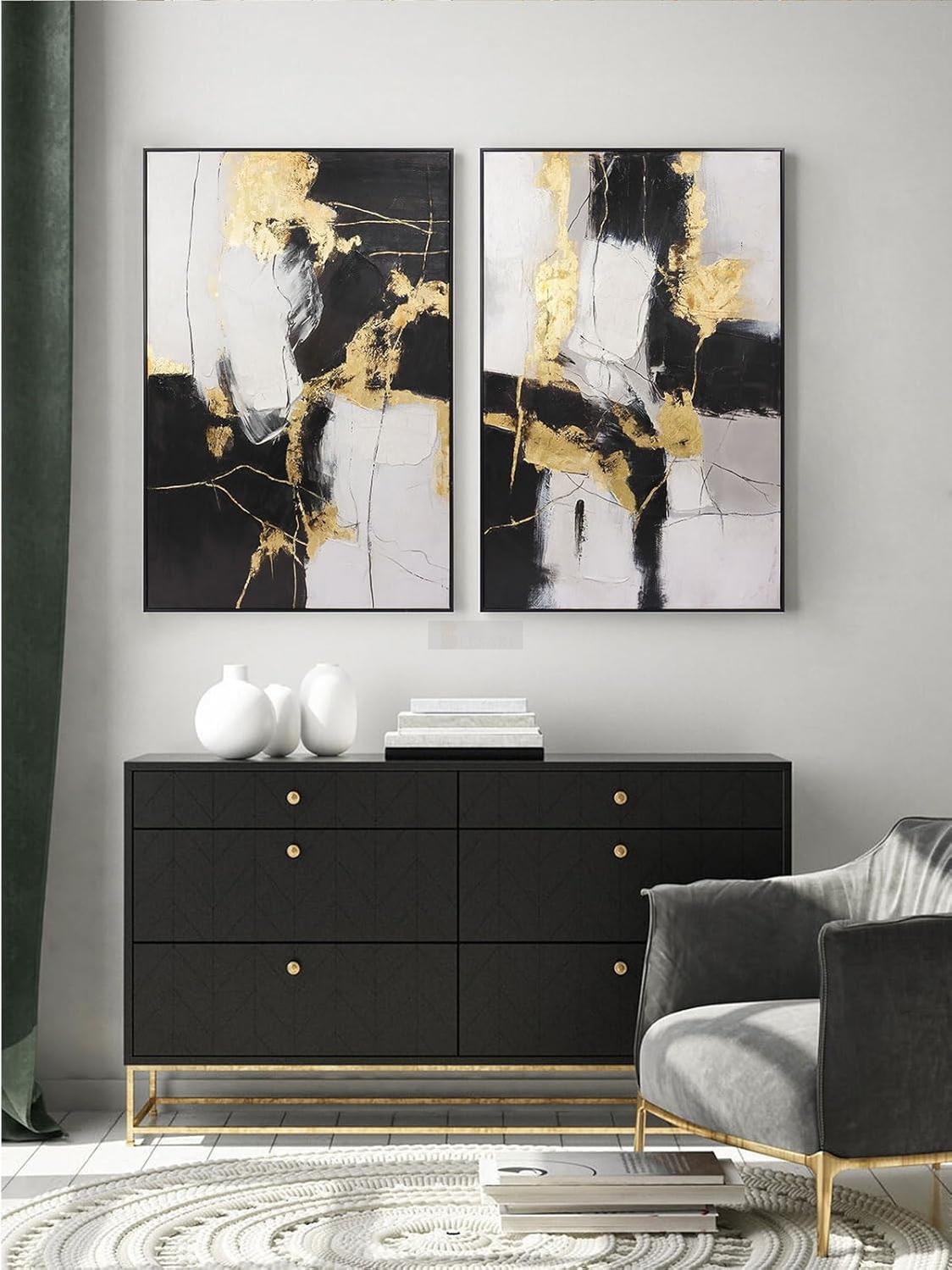 Black and Gold Wall Art Decor - Large Abstract Canvas Wall Art for living room bedroom office-Painting-BEESARI