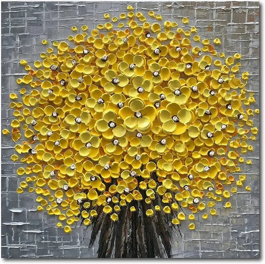 Epicler Hand-Painted 3D Yellow Flower Art Oil Painting, Modern Flower Canvas Wall Painting, Contemporary Abstract Canvas Oil Painting Home Wall Decoration-Painting-BEESARI