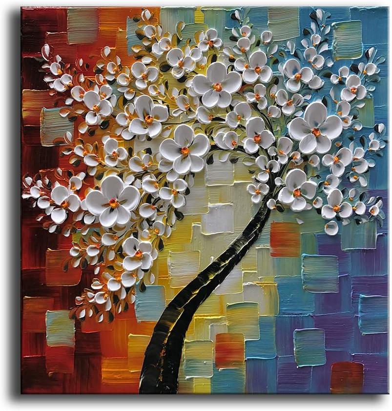 Hand-painted Oil Painting On Canvas white Flowers Paintings Modern Home Interior Decor Wall Art for living room Abstract Art Ready to hang-Painting-BEESARI