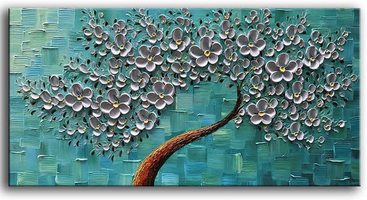 100% hand painted Oil Painting On Canvas Texture Palette Knife silver Flowers Painting Modern Home Decor Wall Art Painting 3D Abstract Artwork Painting-Painting-BEESARI