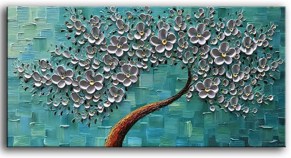 100% hand painted Oil Painting On Canvas Texture Palette Knife silver Flowers Painting Modern Home Decor Wall Art Painting 3D Abstract Artwork Painting-Painting-BEESARI