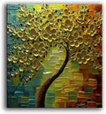 3D Oil Paintings On Canvas Golden Flowers Tree Paintings Abstract Artwork Wall Art For living Room,Dinning Room Home Decor Framed Stretched Ready to Hang-Painting-BEESARI