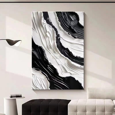 3D Thick Texture Black and White Canvas Wall Art Hand-Painted Minimalism Abstract Artwork Oil Painting Home Decorations Modern bedroom Wall Art Ready to Hang-Painting-BEESARI