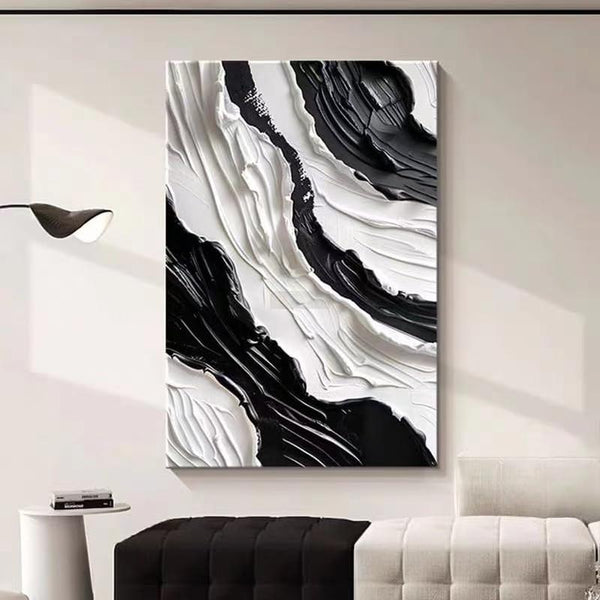 3D Thick Texture Black and White Canvas Wall Art Hand-Painted Minimalism Abstract Artwork Oil Painting Home Decorations Modern bedroom Wall Art Ready to Hang-Painting-BEESARI