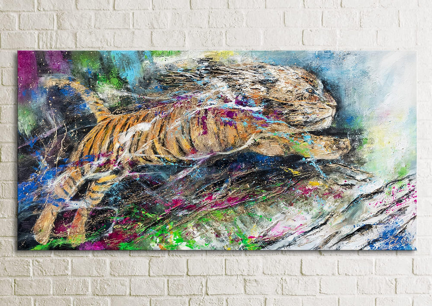 Abstract hand painted acrylic painting with tiger Energy Modern wall art for bedroom with animal in vivid color Home interior-Painting-BEESARI