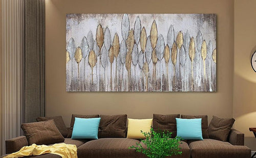 Abstract Leaf Painting Wall Art Modern Aesthetic Picture Landscape Canvas Brown Gold Textured Artwork-Painting-BEESARI