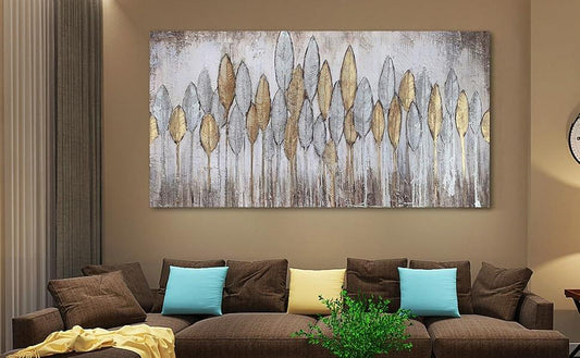 Abstract Leaf Painting Wall Art Modern Aesthetic Picture Landscape Canvas Brown Gold Textured Artwork-Painting-BEESARI