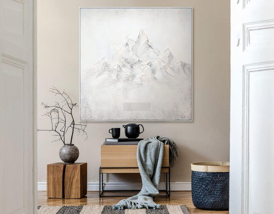 acrylic painting on canvas Climbing mountains Abstract landscape in white grey color Hand-painted artwork for interior-Painting-BEESARI
