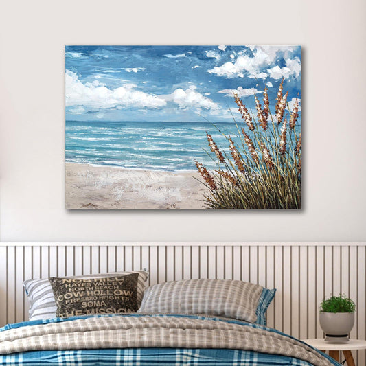 Beach Scene Wall Art, large Blue Ocean Seascape Painting,Seaside weed Coastal Canvas oil Painting Seascape Paintings Artwork for Living Room Bedroom Office Decor-Painting-BEESARI