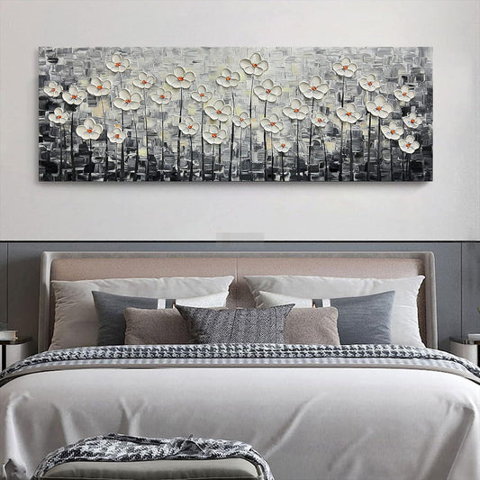 Canvas Wall Art 3D White Floral Oil Painting Bedroom Kitchen Dining Room Office Home Wall Decoration