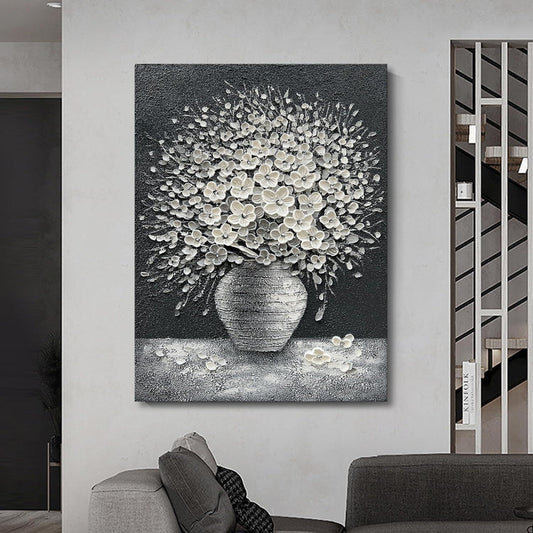 Epicler art Hand-painted abstract white flower art oil painting | canvas wall art painting office home wall decorative art