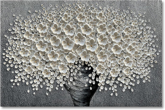 Epicler Hand-Painted Oil Painting, White Bouquet Oil Painting, Canvas Wall Decoration Painting