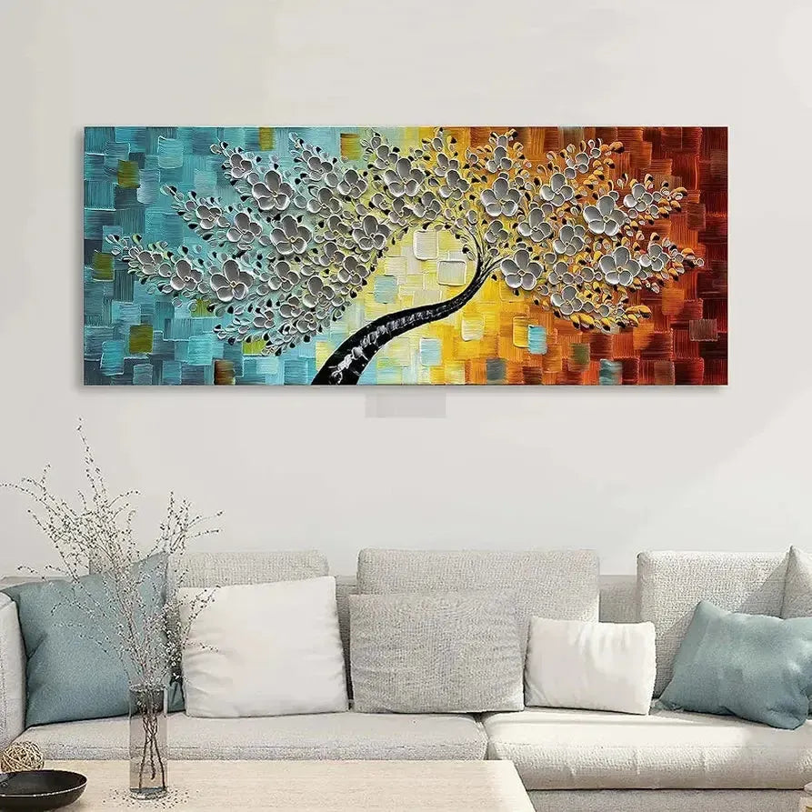 Hand-Painted Contemporary Art Oil Painting Canvas Flower Tree Painting Modern Home Wall Decoration Abstract Art 3D Flower Painting