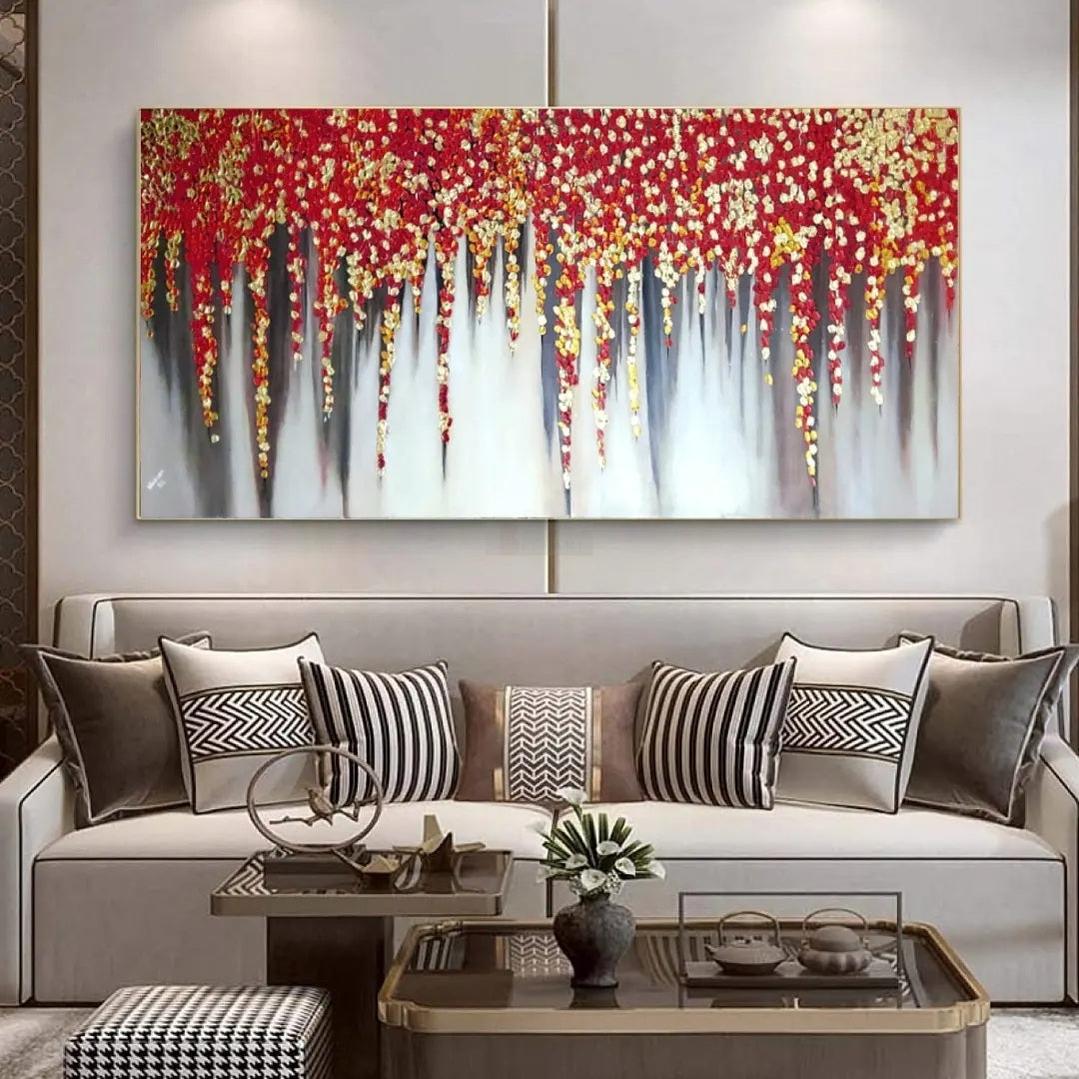 Love Cherry Gold | 3D Textured Gold foil painting | Abstract Art  | Handmade Painting | Home Decor | Wall Decor
