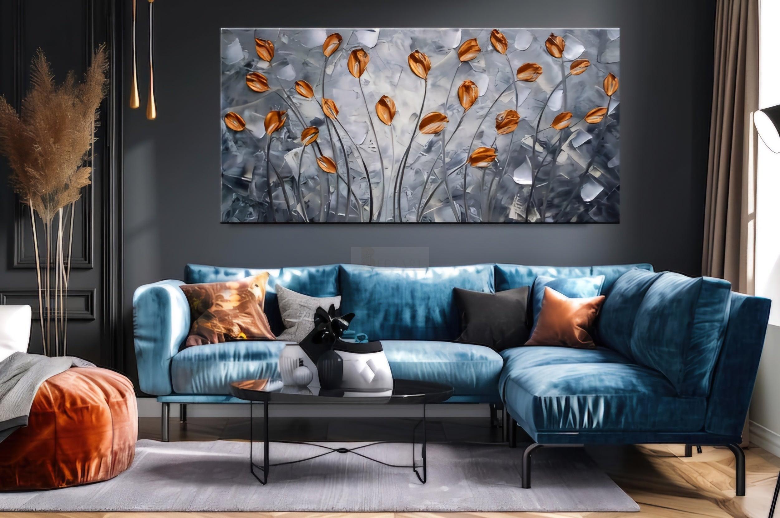 Metalic Grey Abstract Painting | Textured Handmade Painting | Home Decor
