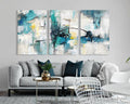 Room Decor Wall Art Living Room Extra Large Canvas Painting Wall Decor Aqua Blue Teal Gray Modern Office Decor Abstract Dining Room Wall Decorations-Painting-BEESARI