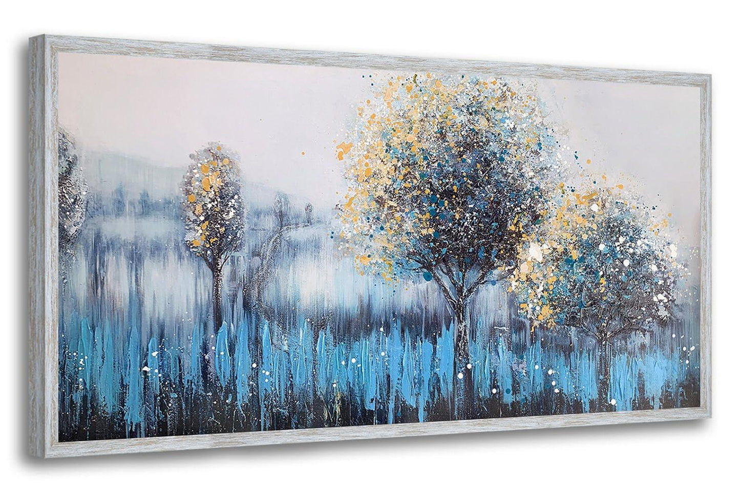 Tree Wall Art Canvas Teal Landscape Painting Blue Forest Textured Modern Panoramic Nature Artwork for Living Room Bedroom Bathroom Home Office Decor-Painting-BEESARI