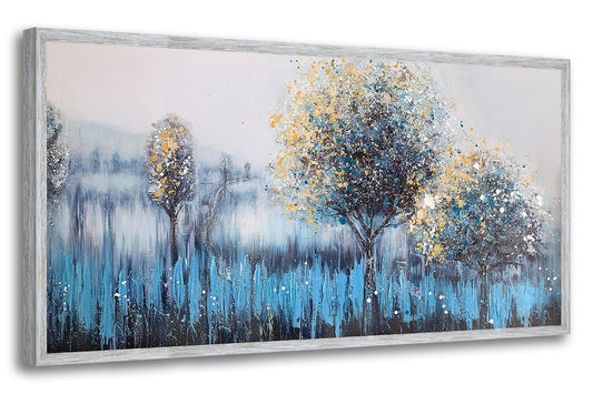 Tree Wall Art Canvas Teal Landscape Painting Blue Forest Textured Modern Panoramic Nature Artwork for Living Room Bedroom Bathroom Home Office Decor-Painting-BEESARI