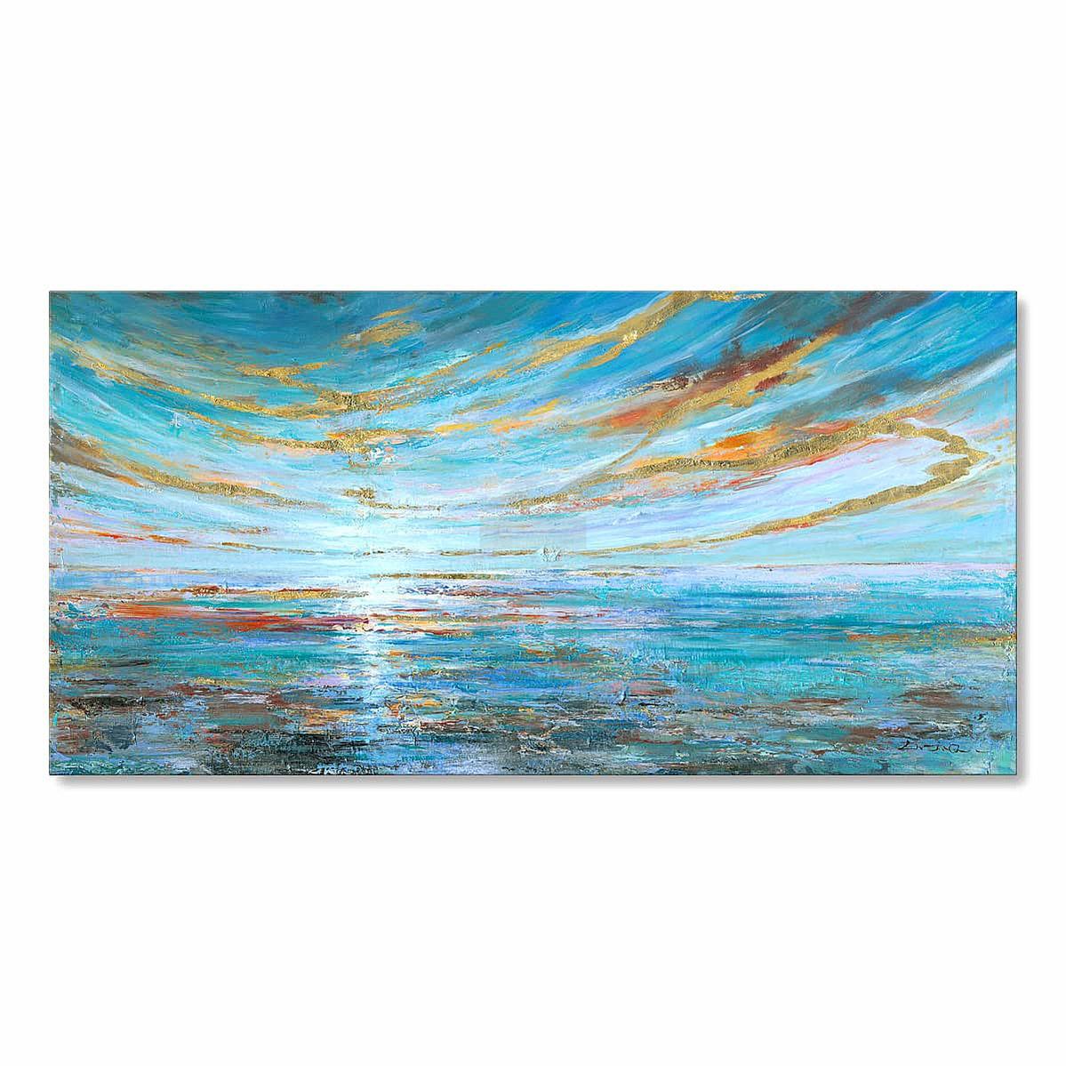 Turquoise Abstract Seascape Wall Art Hand Painted Modern Ocean Textured Oil Painting on Canvas