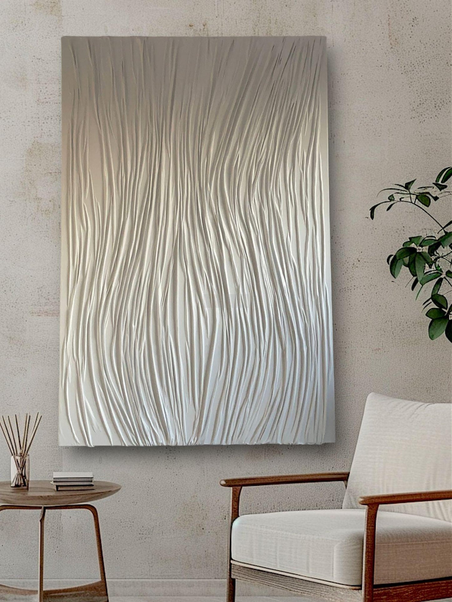 WHITE LINES | Modern 3D Textured Abstract Art on Canvas | Handmade Painting | 3d Wall Art Home Decor-Painting-BEESARI